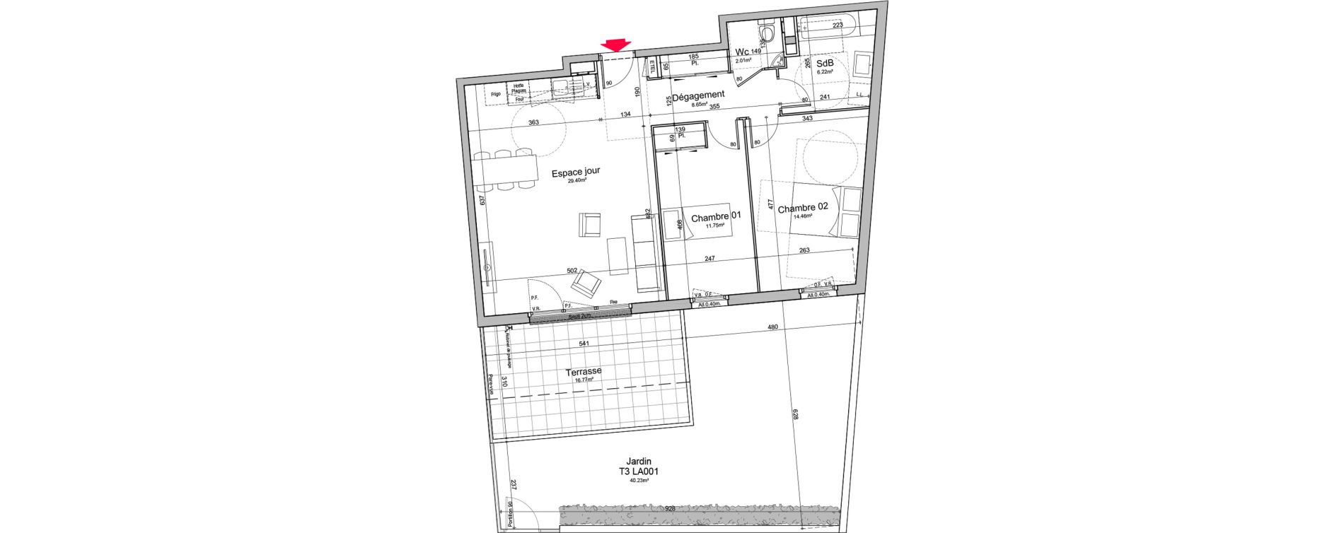 Appartement T3 de 72,49 m2 &agrave; Chen&ocirc;ve Centre