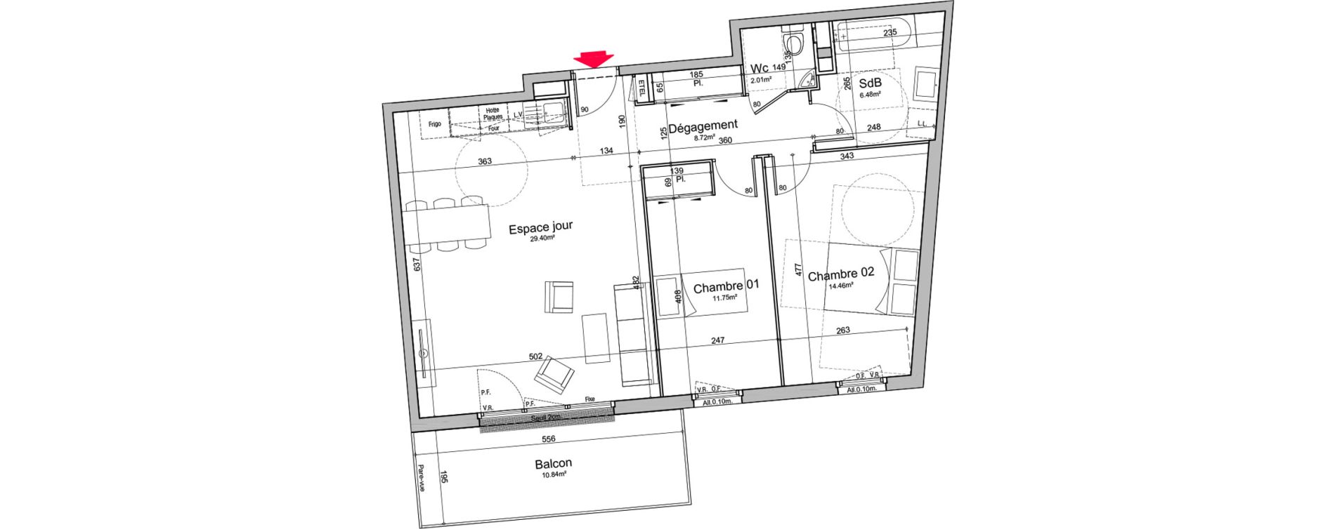 Appartement T3 de 72,82 m2 &agrave; Chen&ocirc;ve Centre