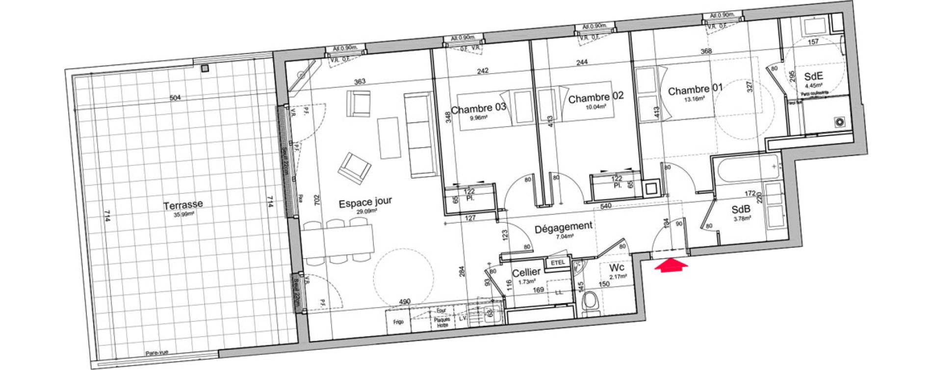 Appartement T4 de 81,42 m2 &agrave; Chen&ocirc;ve Centre