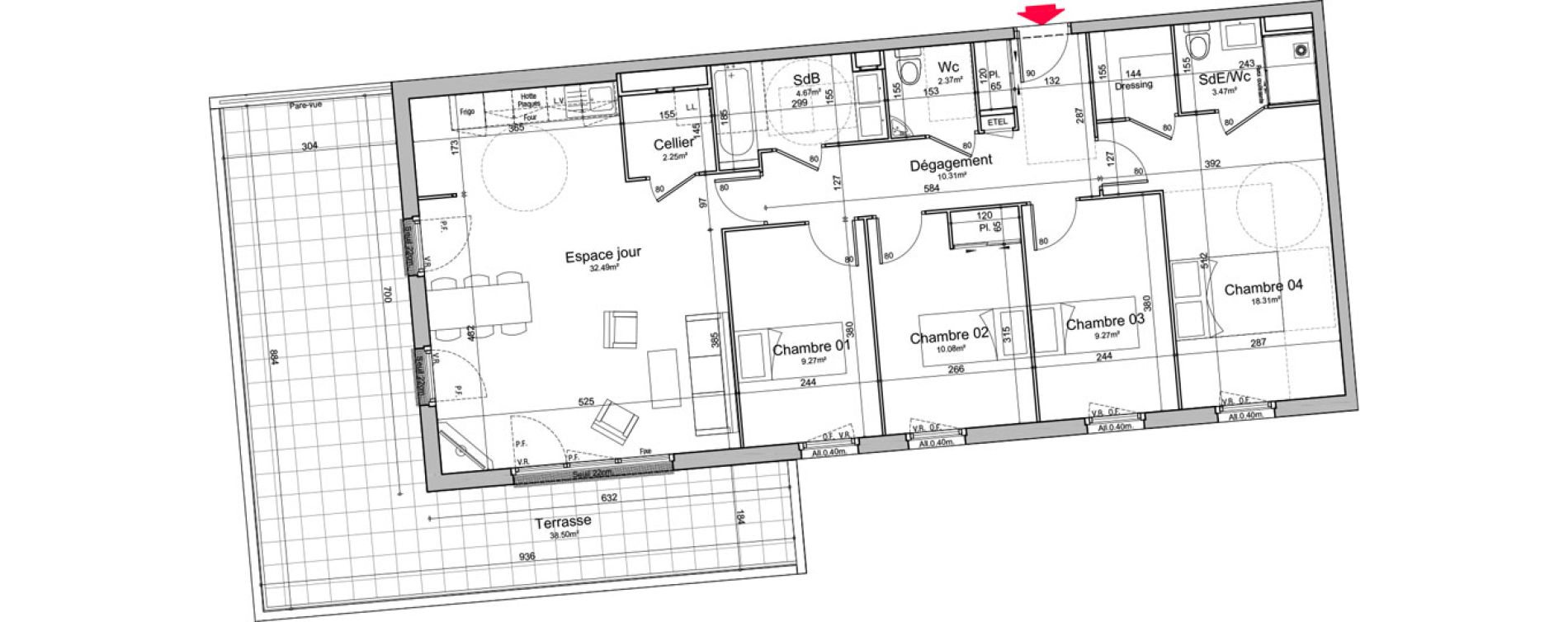Appartement T5 de 102,49 m2 &agrave; Chen&ocirc;ve Centre