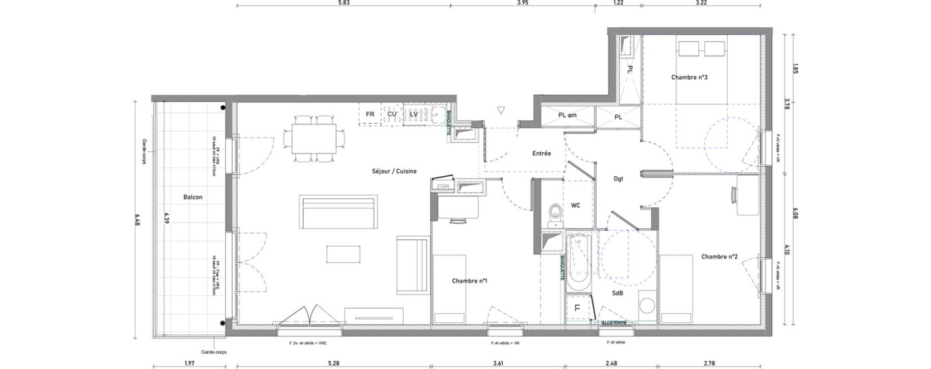 Appartement T4 de 88,44 m2 &agrave; Dijon Faubourg sud