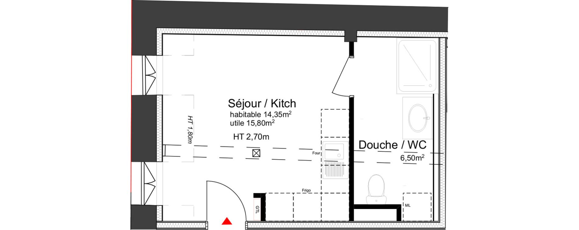 Appartement T1 de 20,85 m2 &agrave; Dijon Jean-jacques rousseau