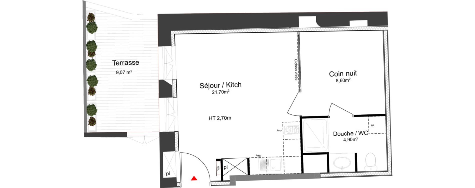 Appartement T1 bis de 35,20 m2 &agrave; Dijon Jean-jacques rousseau