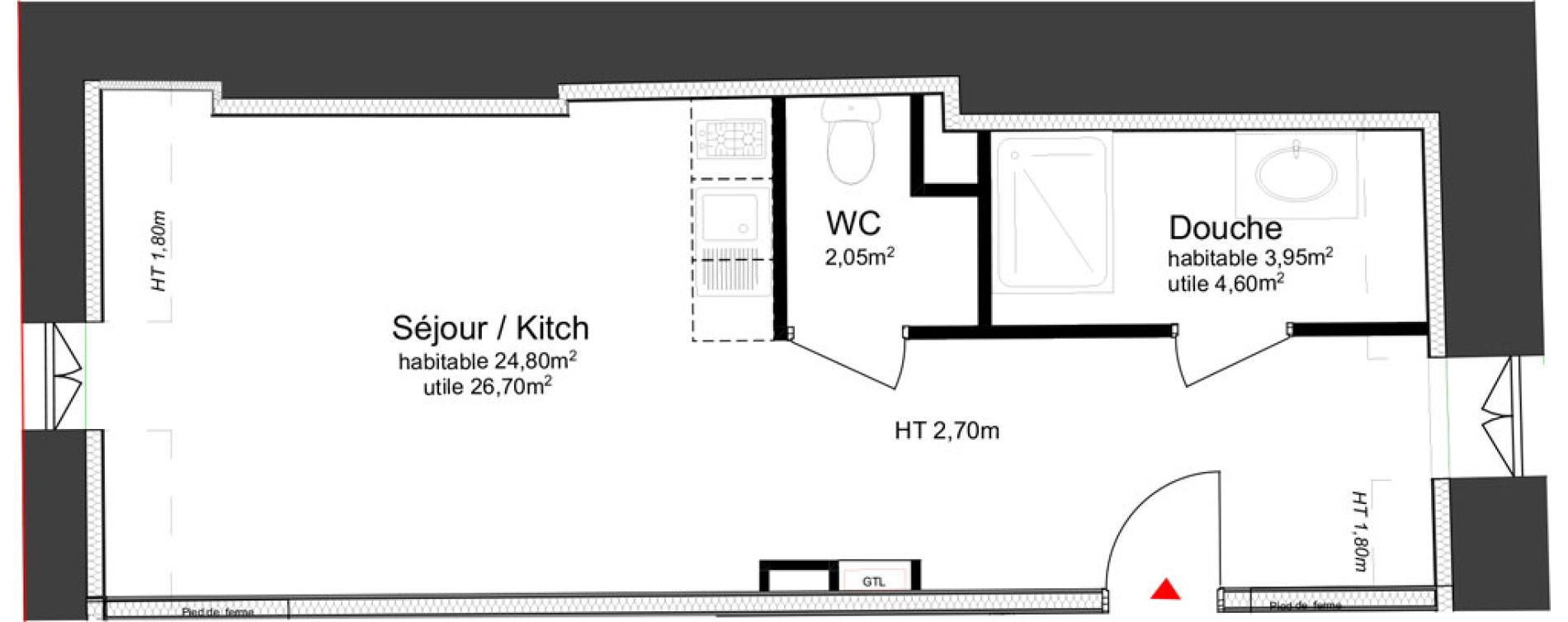 Appartement T1 de 30,80 m2 &agrave; Dijon Jean-jacques rousseau