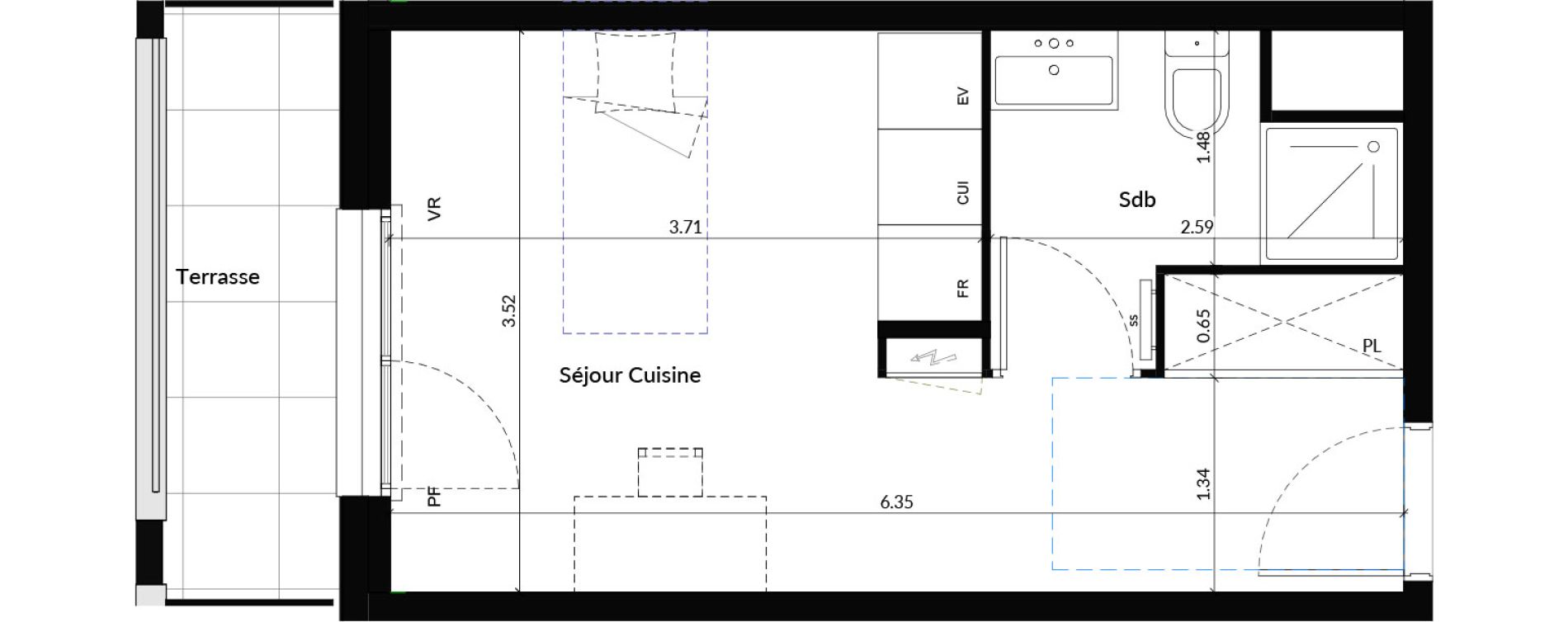 Studio de 21,30 m2 &agrave; Dijon Universit&eacute;