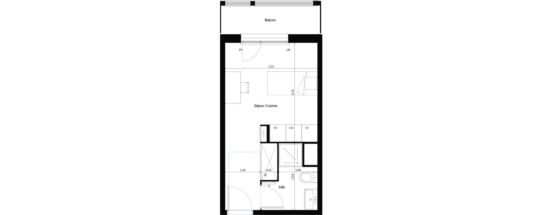 Studio de 21,30 m2 &agrave; Dijon Universit&eacute;