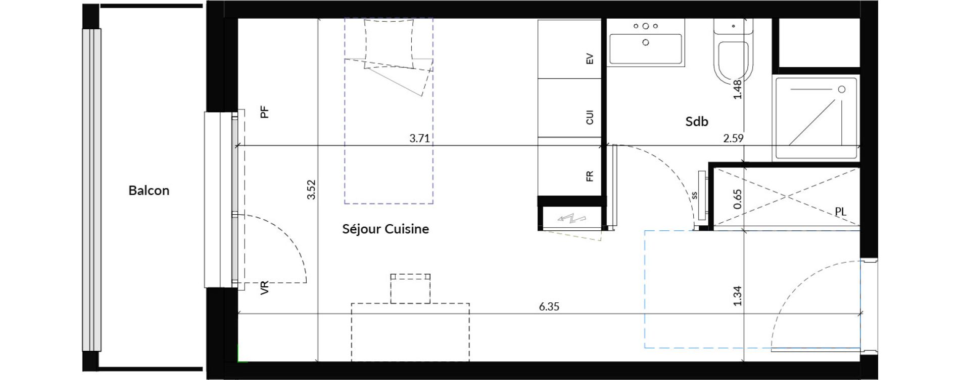 Studio de 21,30 m2 &agrave; Dijon Universit&eacute;