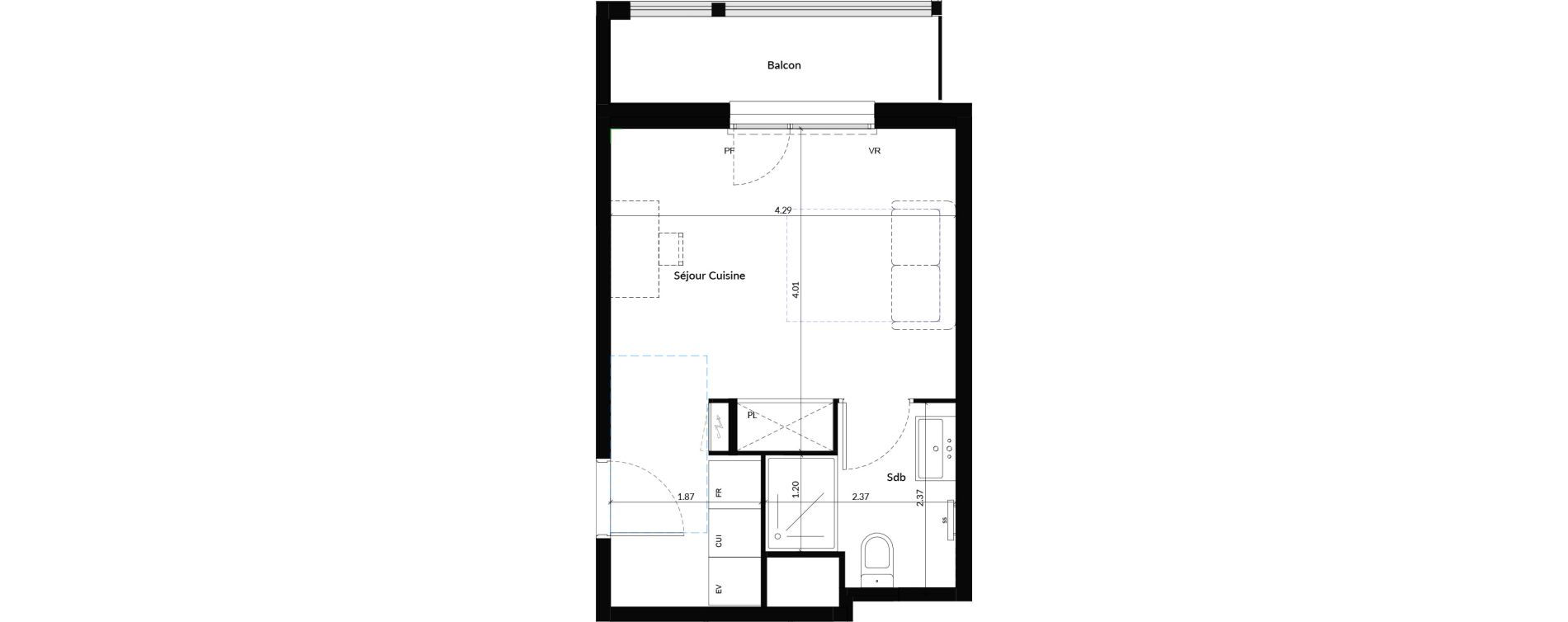 Studio de 24,00 m2 &agrave; Dijon Universit&eacute;