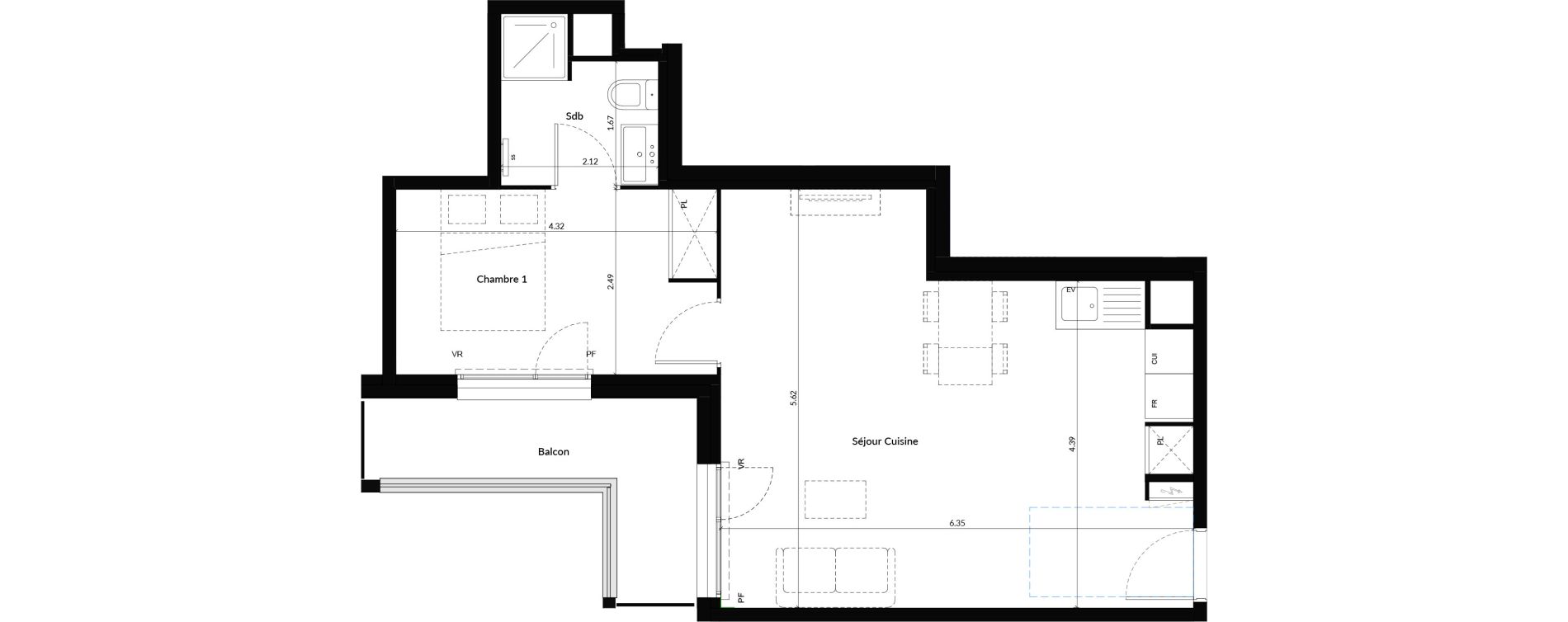 Appartement T2 de 45,50 m2 &agrave; Dijon Universit&eacute;