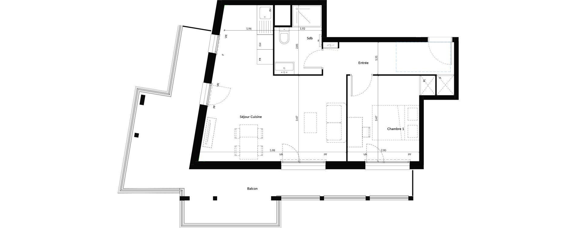 Appartement T2 de 48,80 m2 &agrave; Dijon Universit&eacute;
