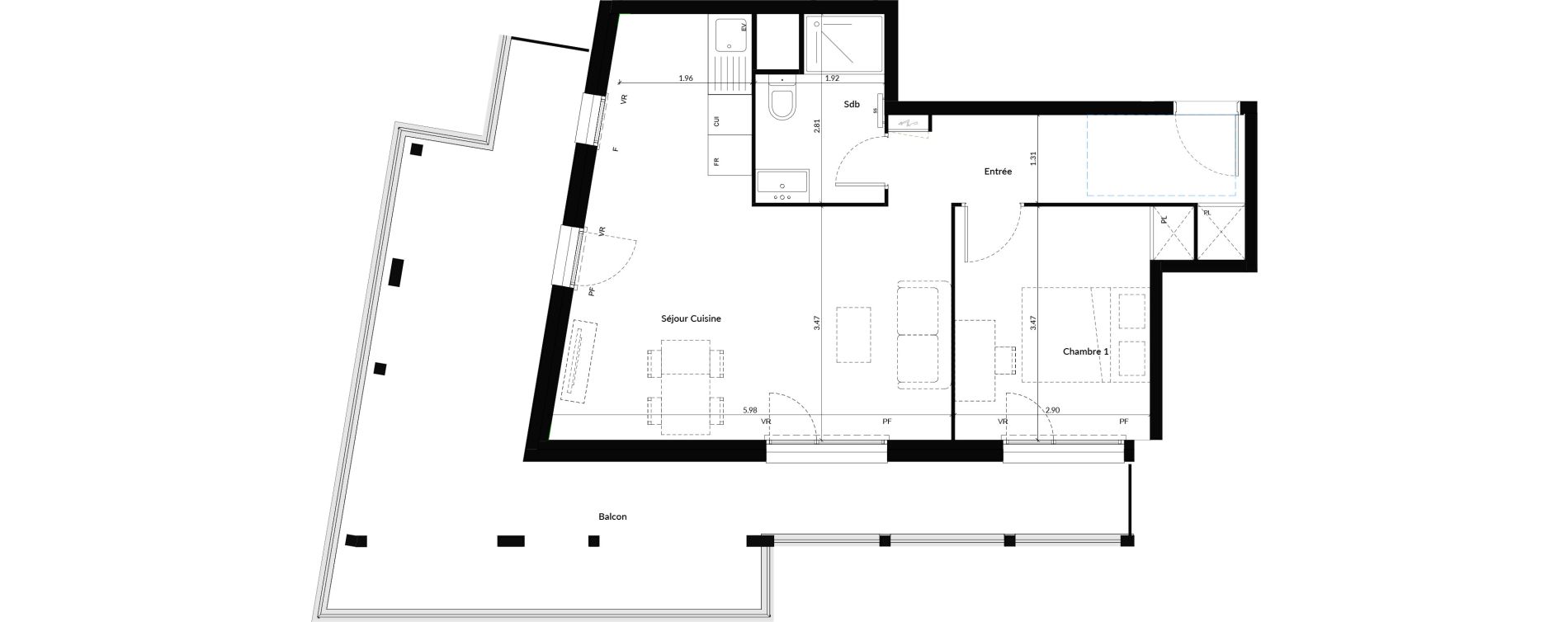 Appartement T2 de 48,80 m2 &agrave; Dijon Universit&eacute;