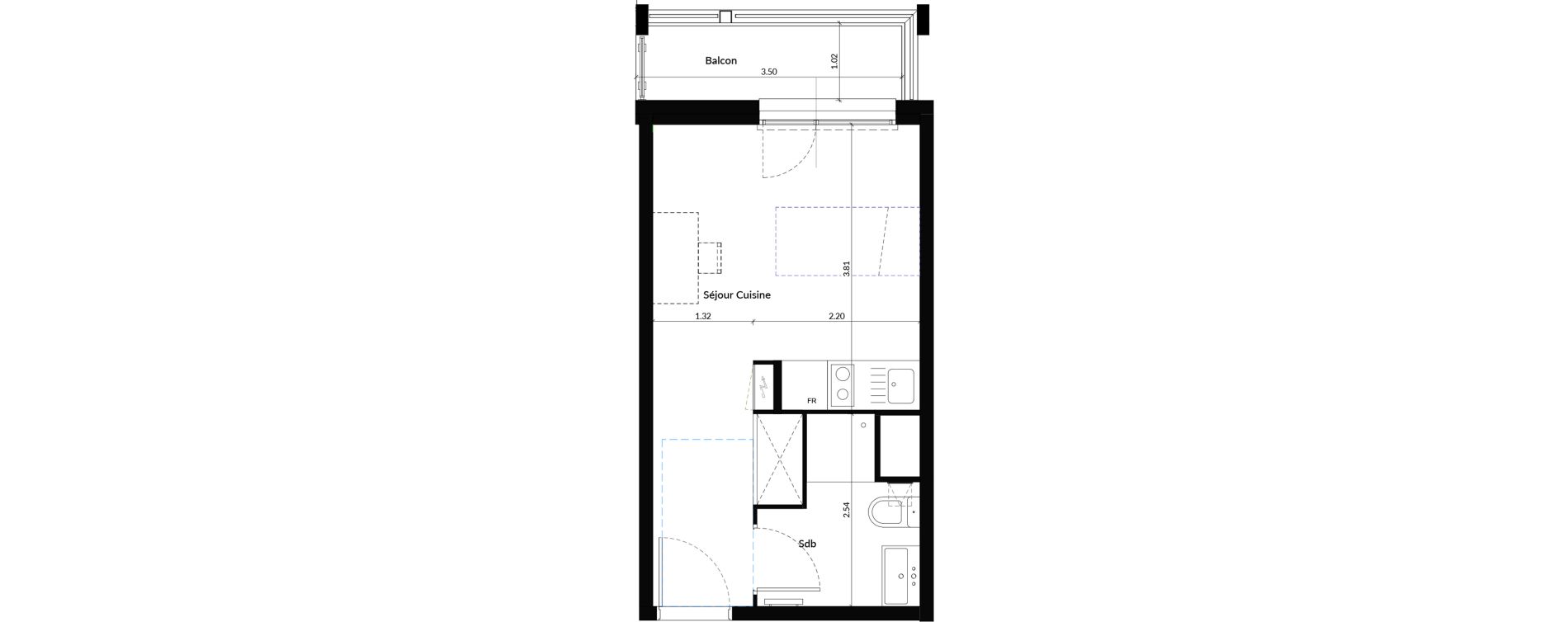 Studio de 21,30 m2 &agrave; Dijon Universit&eacute;