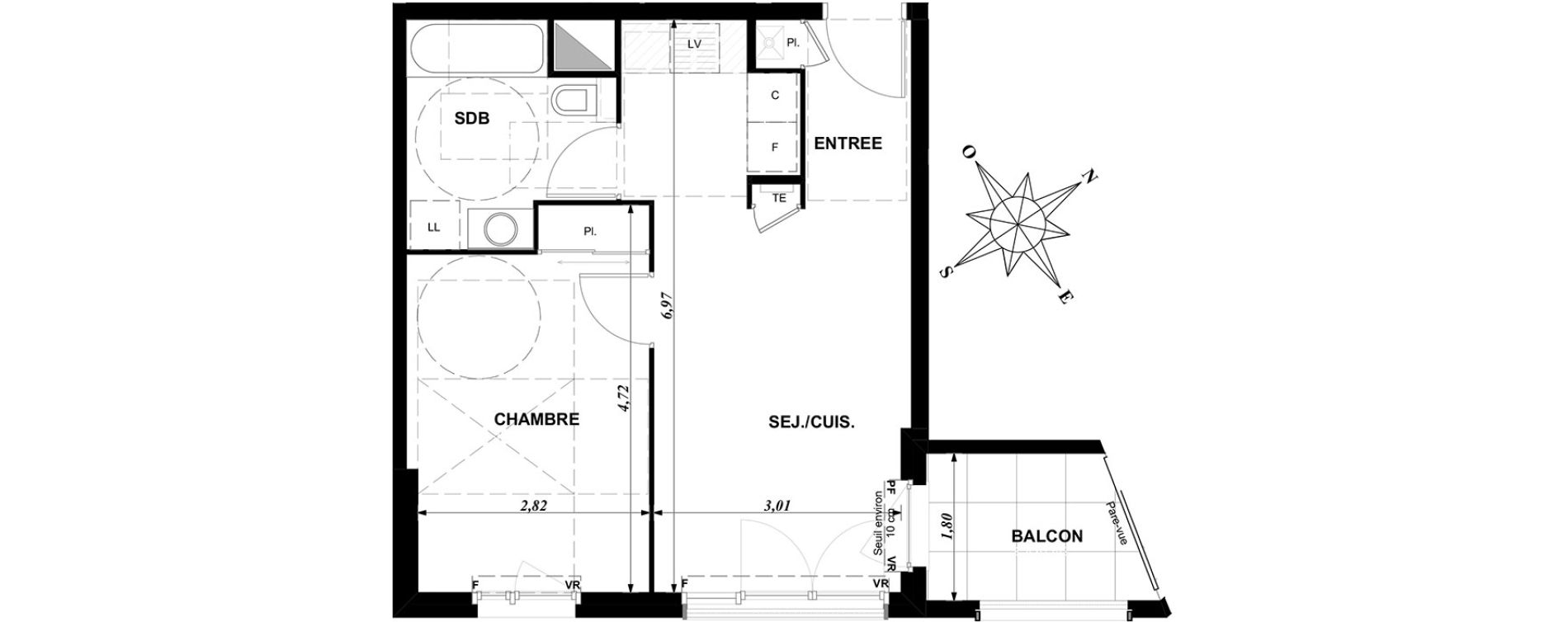 Appartement T2 de 40,52 m2 &agrave; Dijon Bourroches
