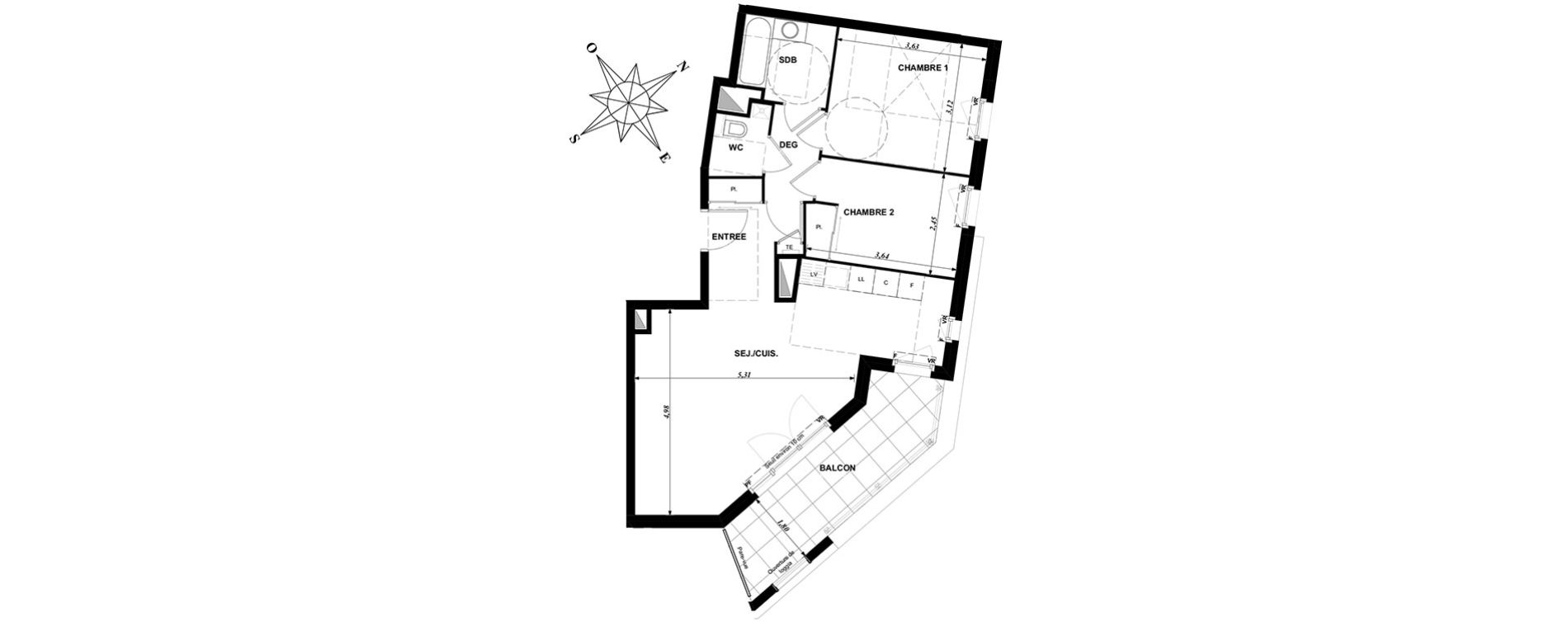 Appartement T3 de 63,04 m2 &agrave; Dijon Bourroches