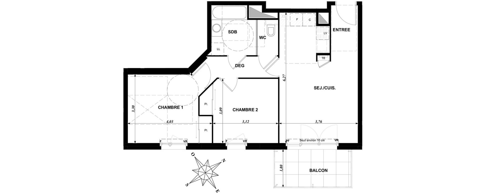 Appartement T3 de 56,73 m2 &agrave; Dijon Bourroches