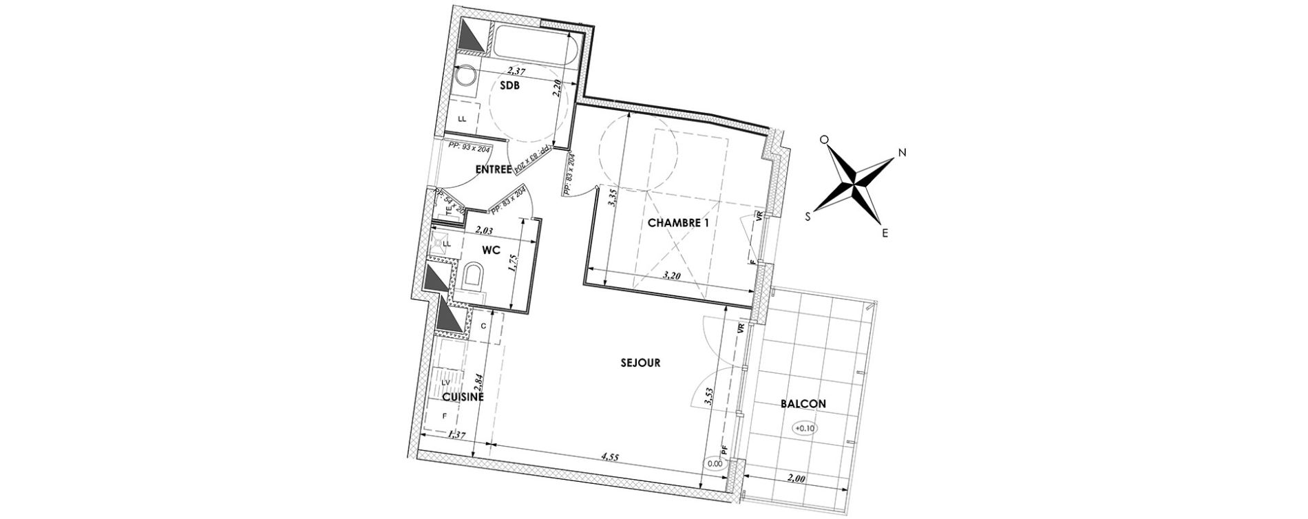 Appartement T2 de 43,24 m2 &agrave; Dijon Bourroches