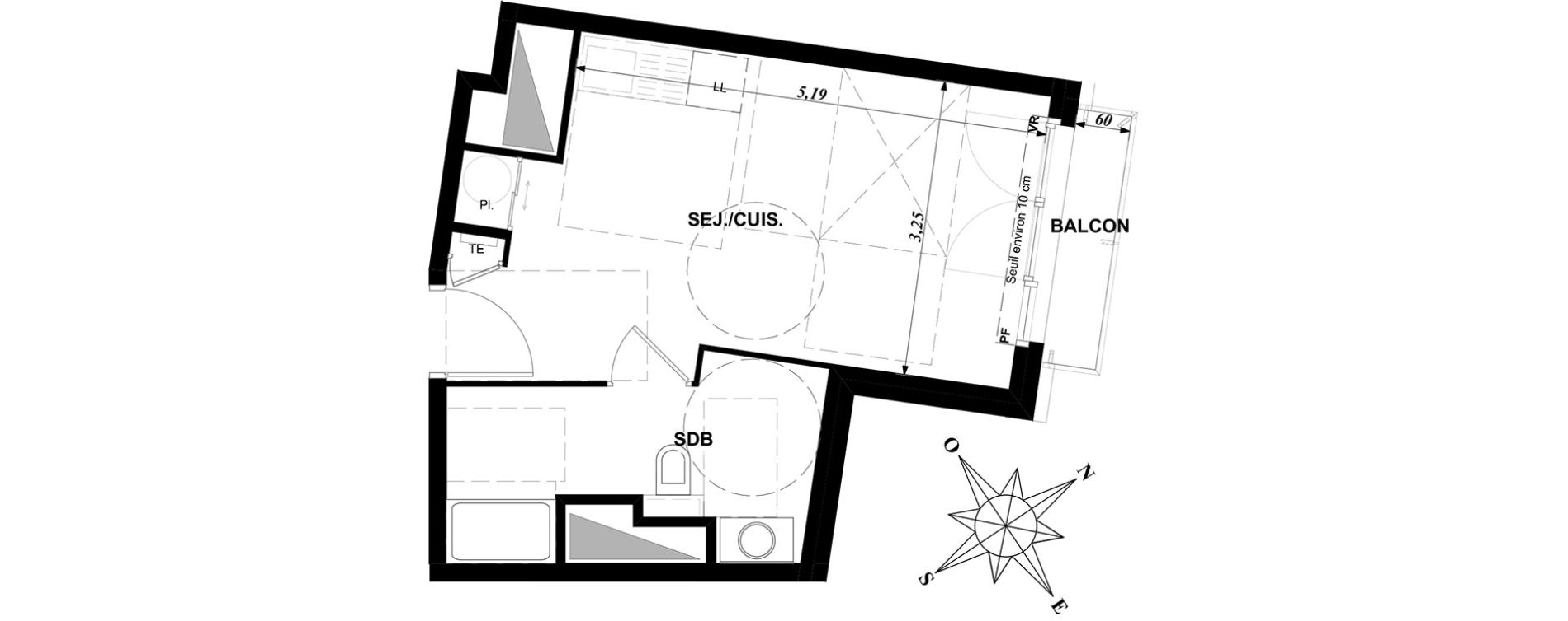 Studio de 27,16 m2 &agrave; Dijon Bourroches