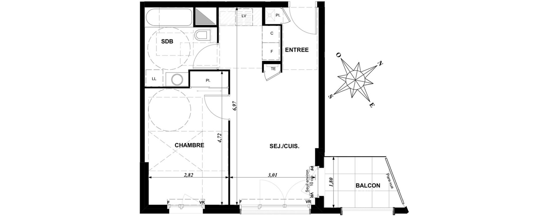Appartement T2 de 40,52 m2 &agrave; Dijon Bourroches