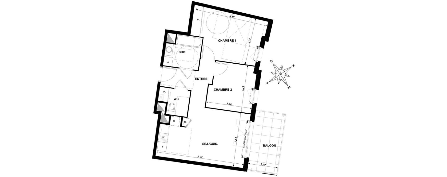 Appartement T3 de 57,23 m2 &agrave; Dijon Bourroches