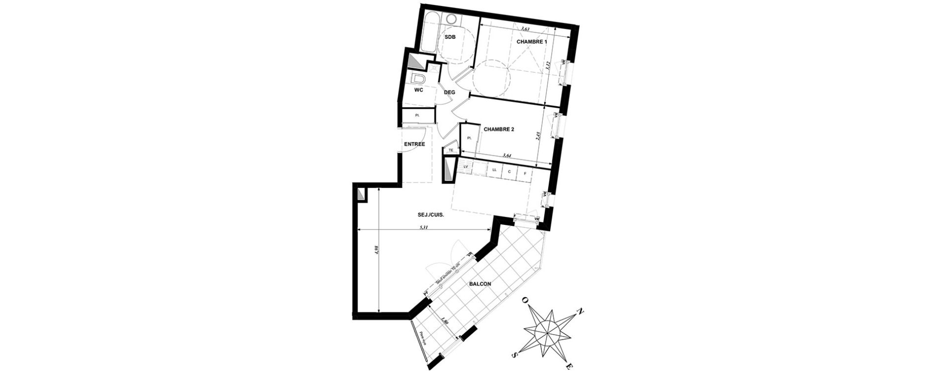 Appartement T3 de 61,15 m2 &agrave; Dijon Bourroches