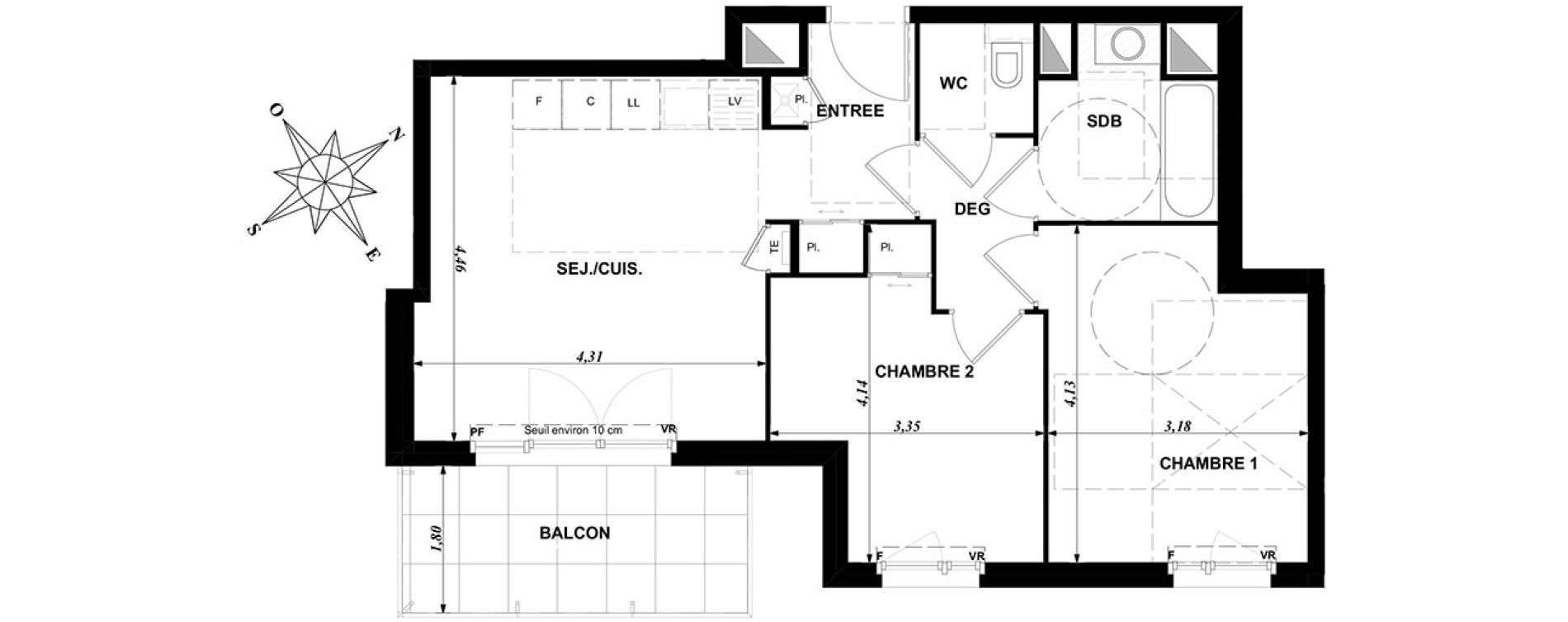 Appartement T3 de 54,50 m2 &agrave; Dijon Bourroches