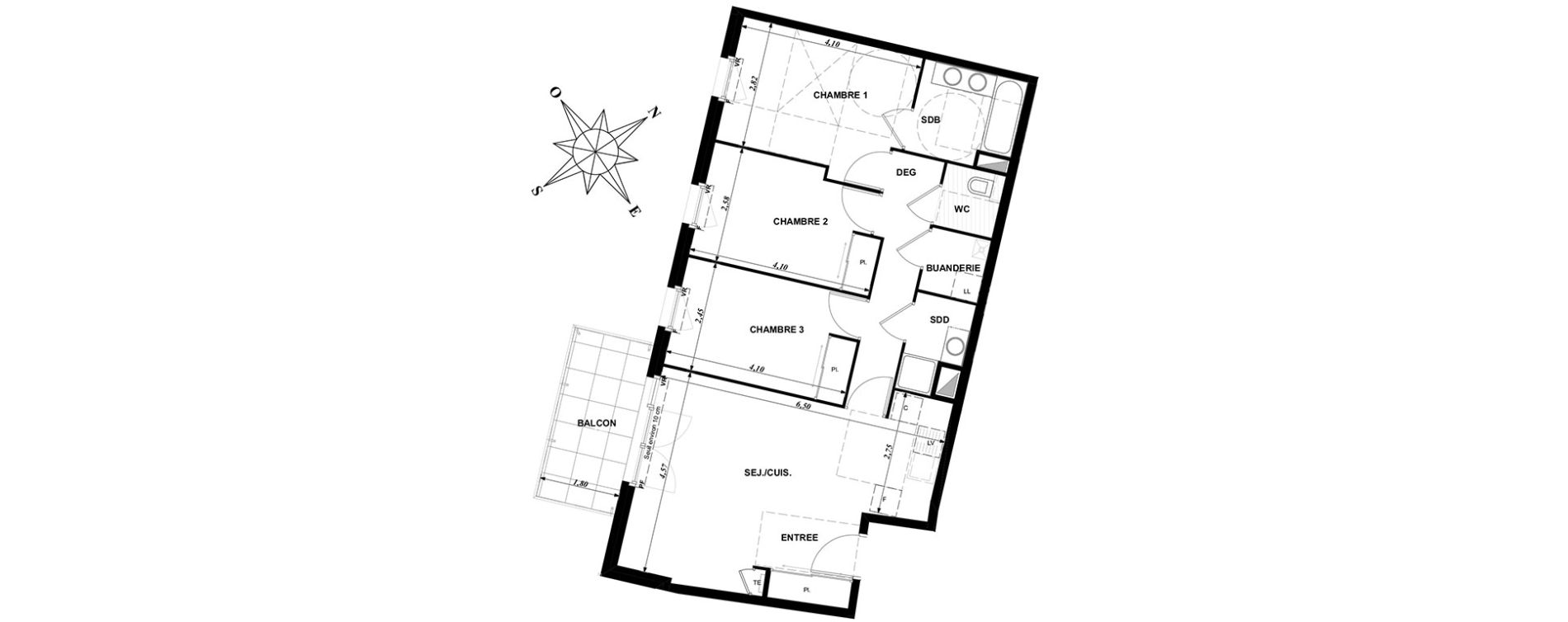 Appartement T4 de 75,53 m2 &agrave; Dijon Bourroches