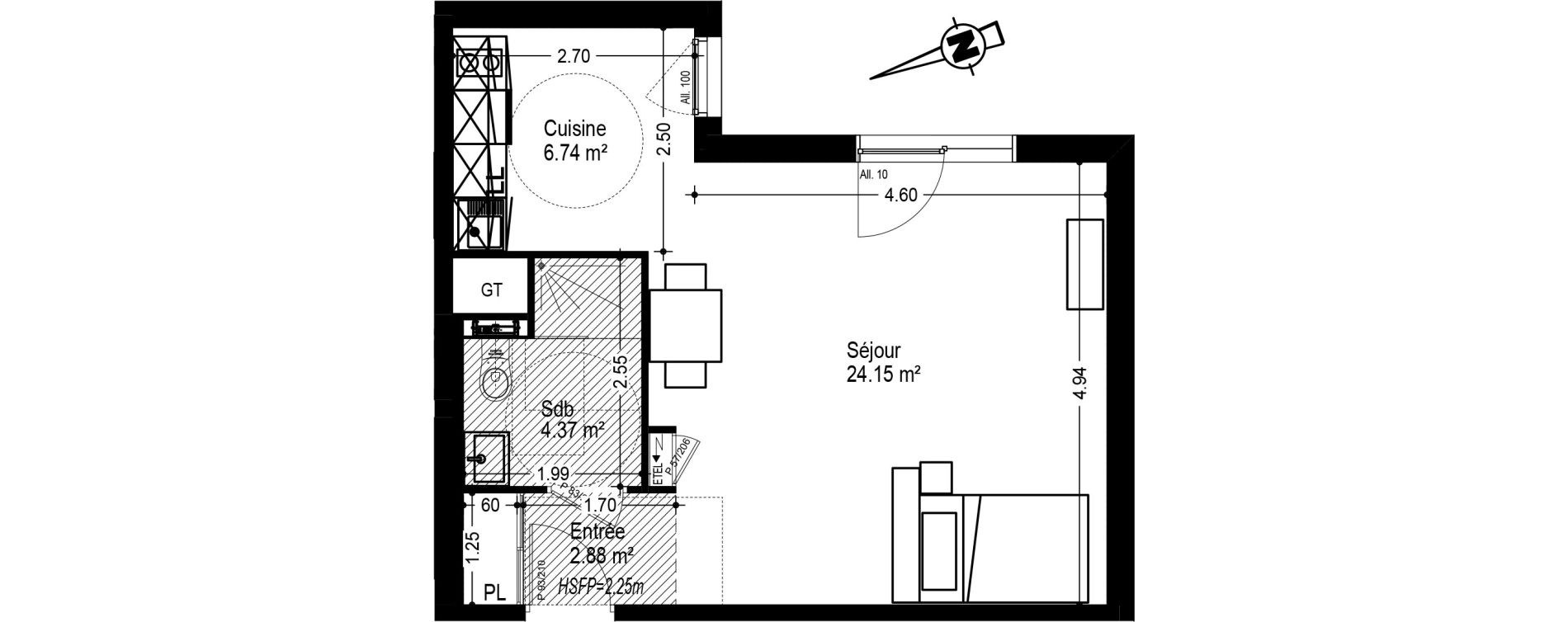  Appartement  T1  meubl  de 38 14 m2 RDC E Courtille Sainte 