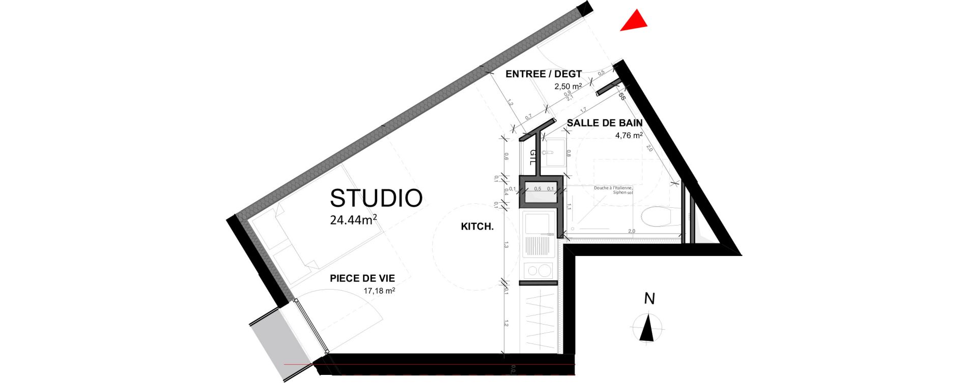 Studio de 24,44 m2 &agrave; Dijon Montmuzard