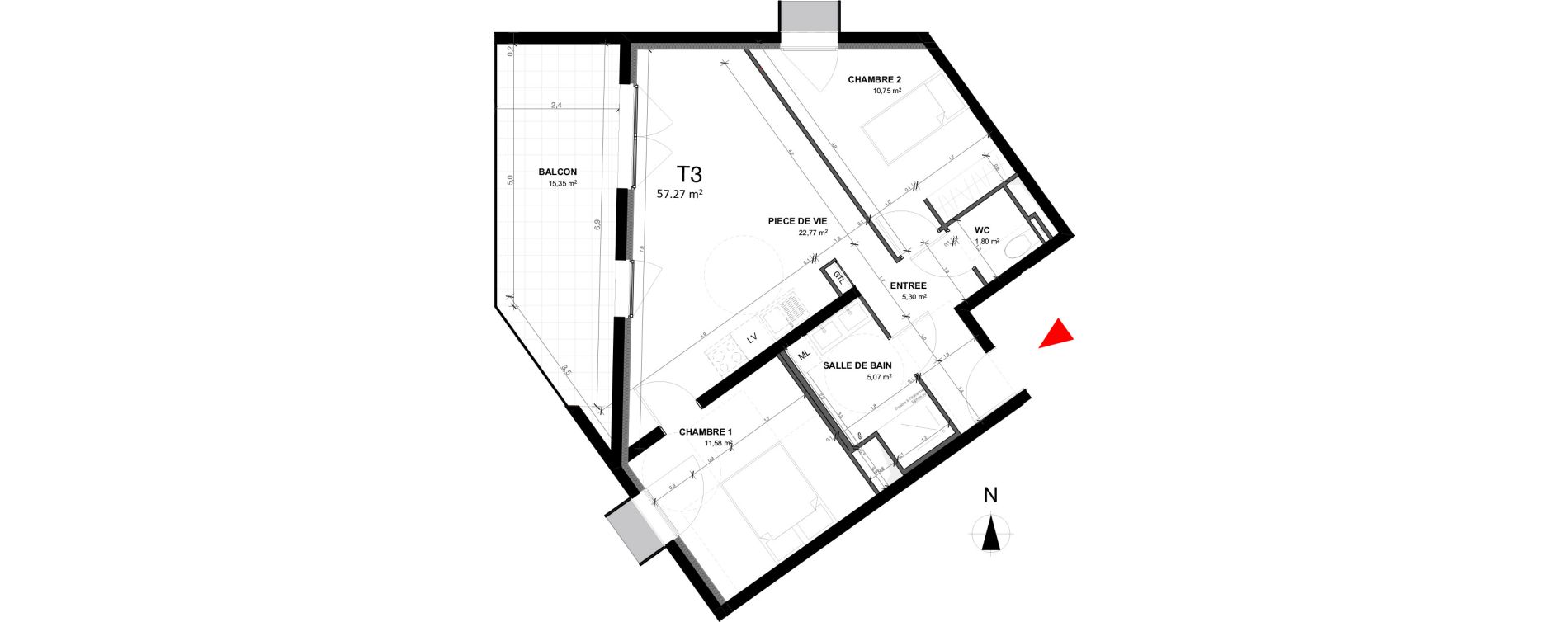 Appartement T3 de 57,27 m2 &agrave; Dijon Montmuzard