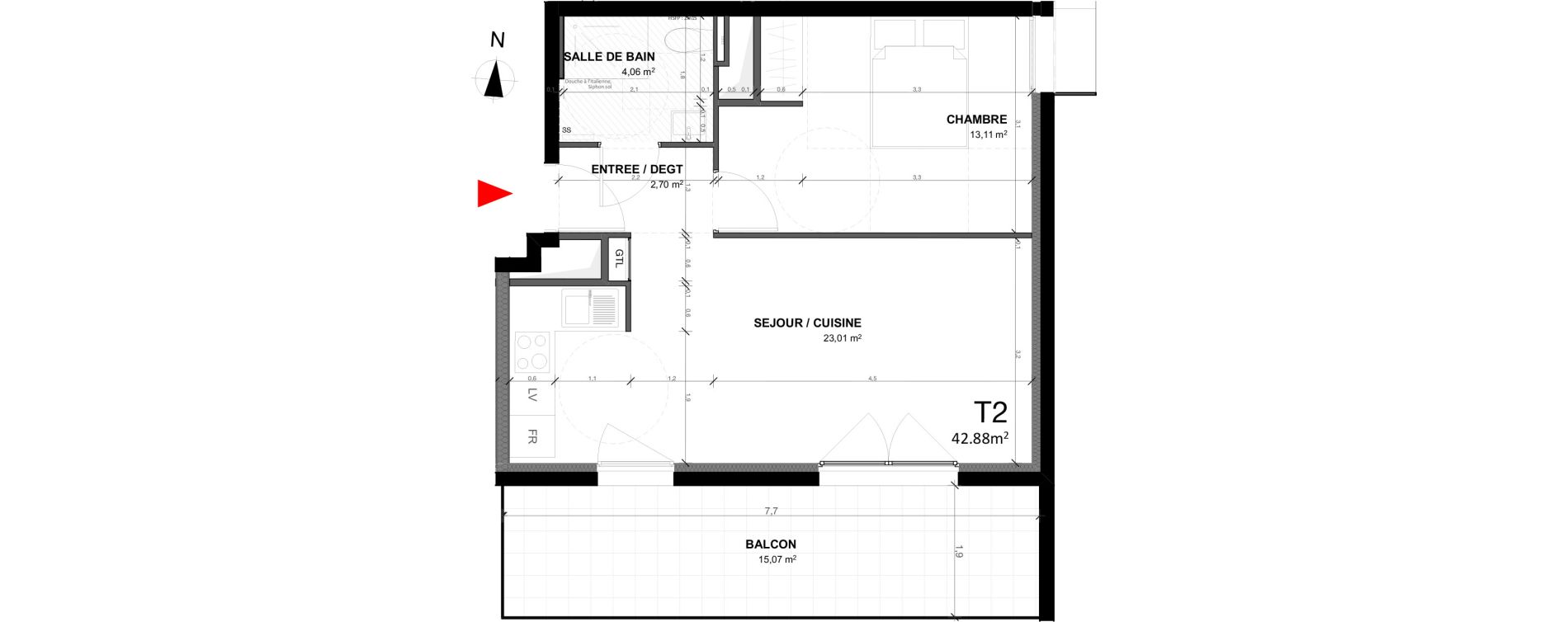 Appartement T3 de 42,88 m2 &agrave; Dijon Montmuzard