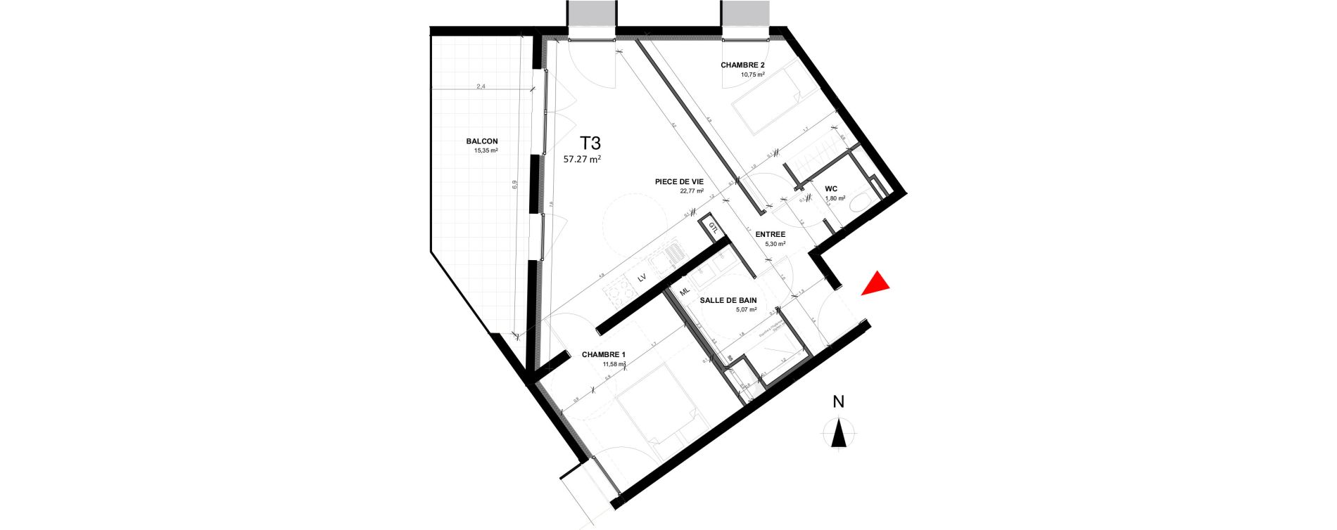 Appartement T3 de 57,27 m2 &agrave; Dijon Montmuzard