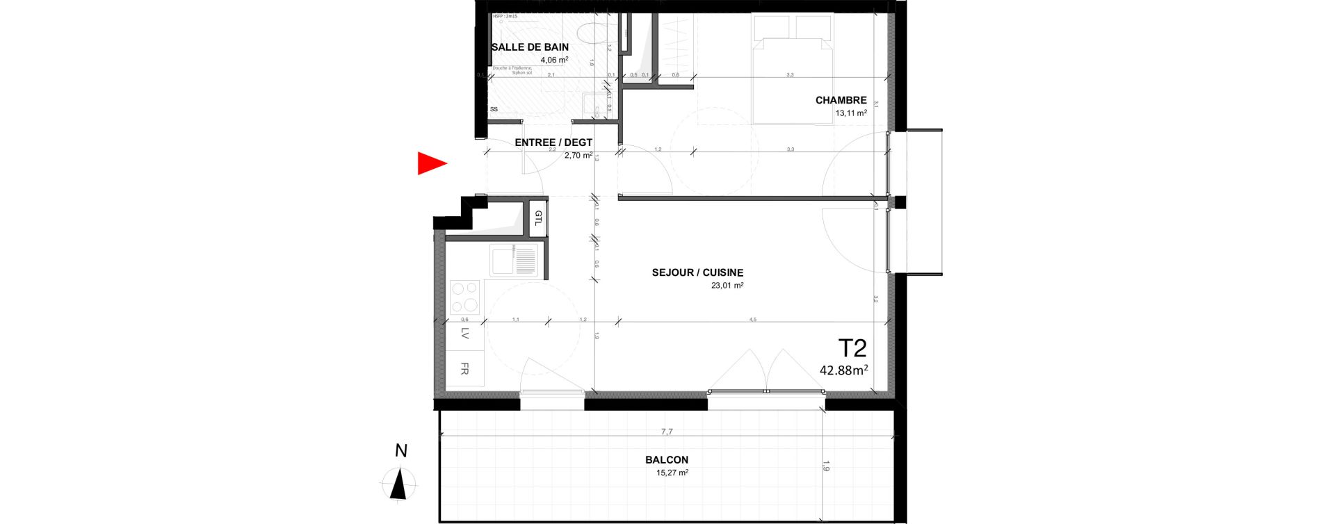 Appartement T2 de 42,88 m2 &agrave; Dijon Montmuzard