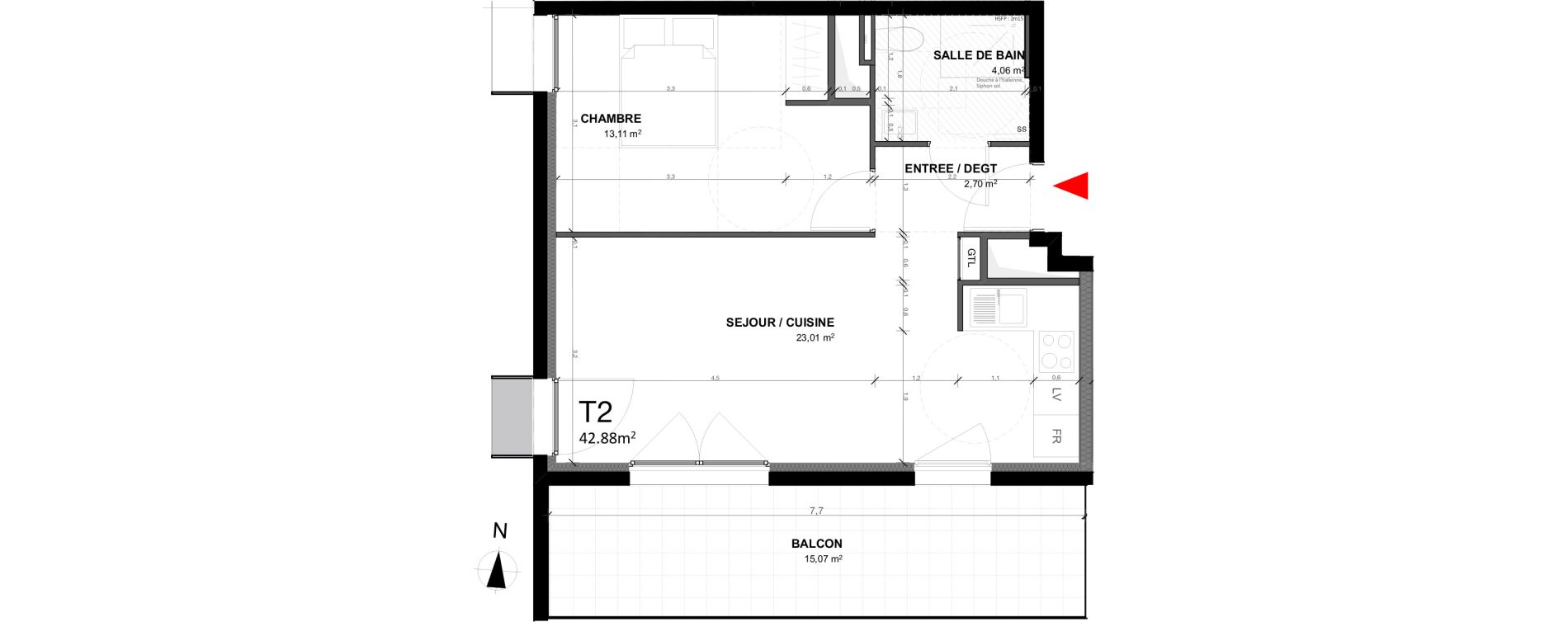 Appartement T2 de 42,88 m2 &agrave; Dijon Montmuzard