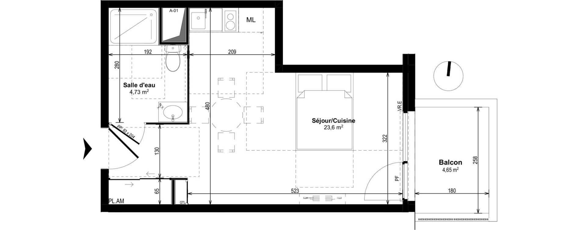 Appartement T1 de 28,33 m2 &agrave; Dijon Castel