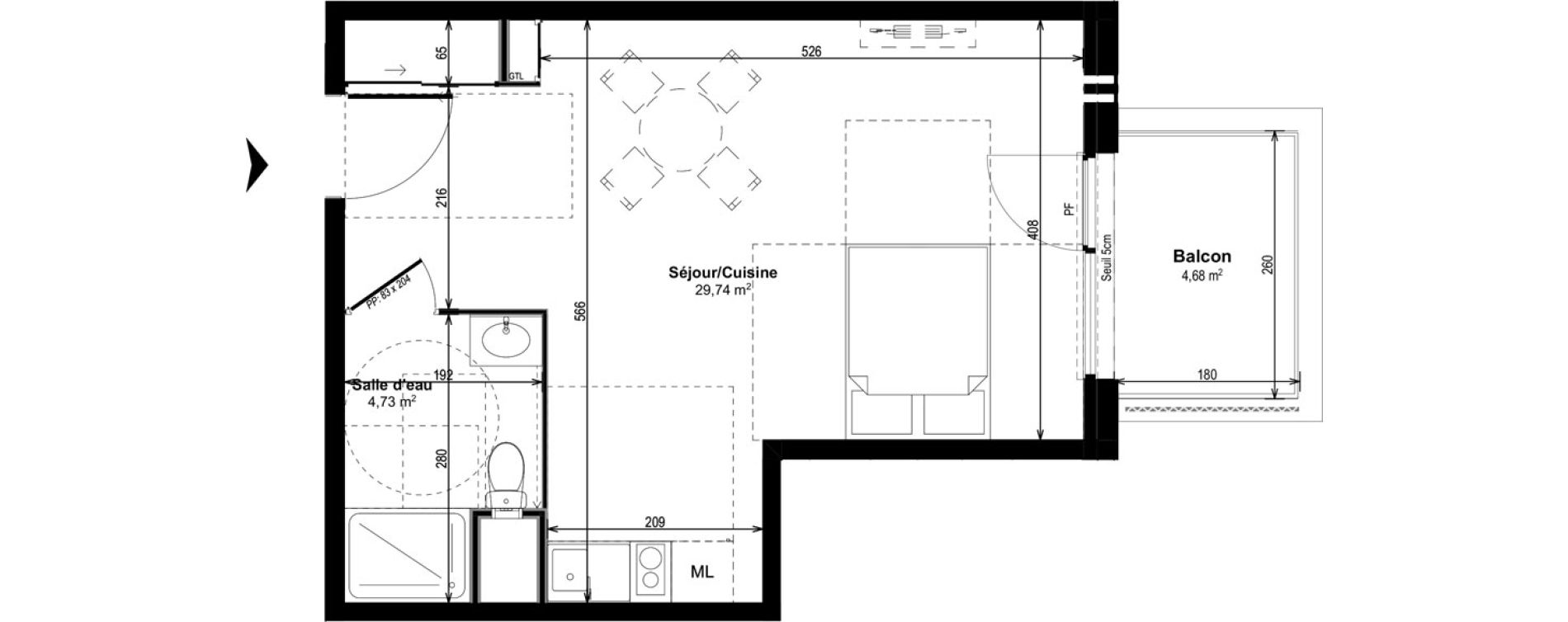 Appartement T1 de 34,47 m2 &agrave; Dijon Castel