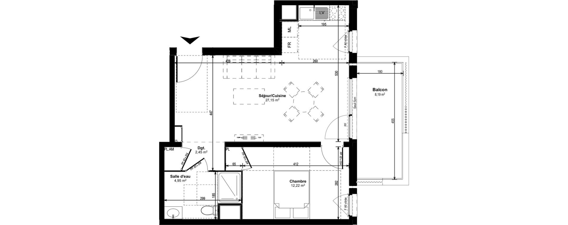 Appartement T2 de 46,77 m2 &agrave; Dijon Castel