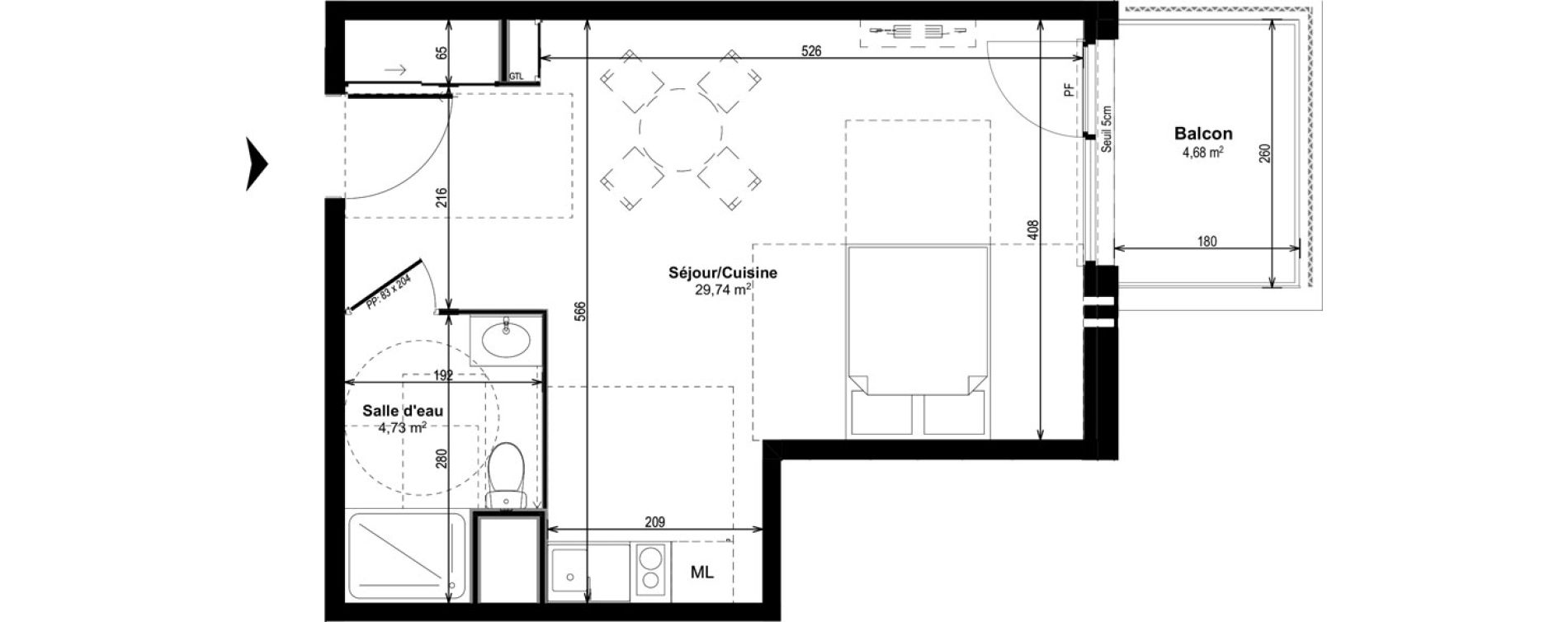 Appartement T1 de 34,47 m2 &agrave; Dijon Castel