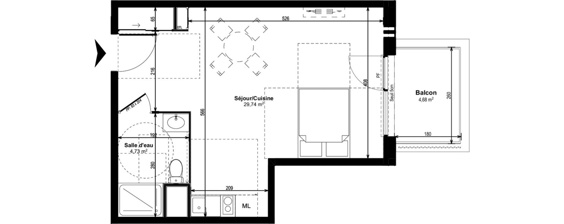 Appartement T1 de 34,47 m2 &agrave; Dijon Castel