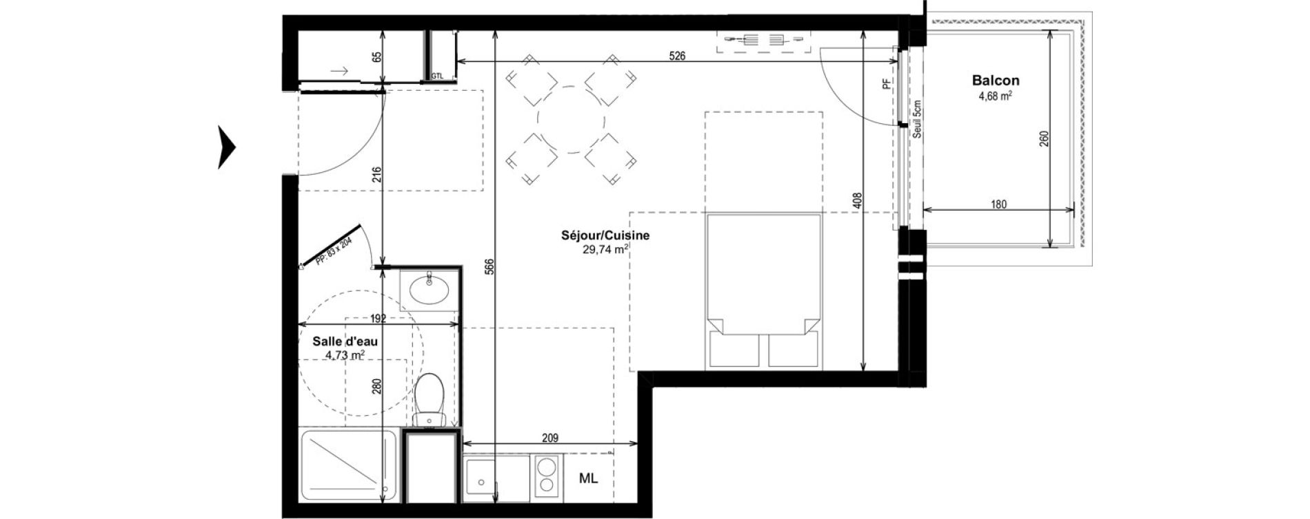 Appartement T1 de 34,47 m2 &agrave; Dijon Castel