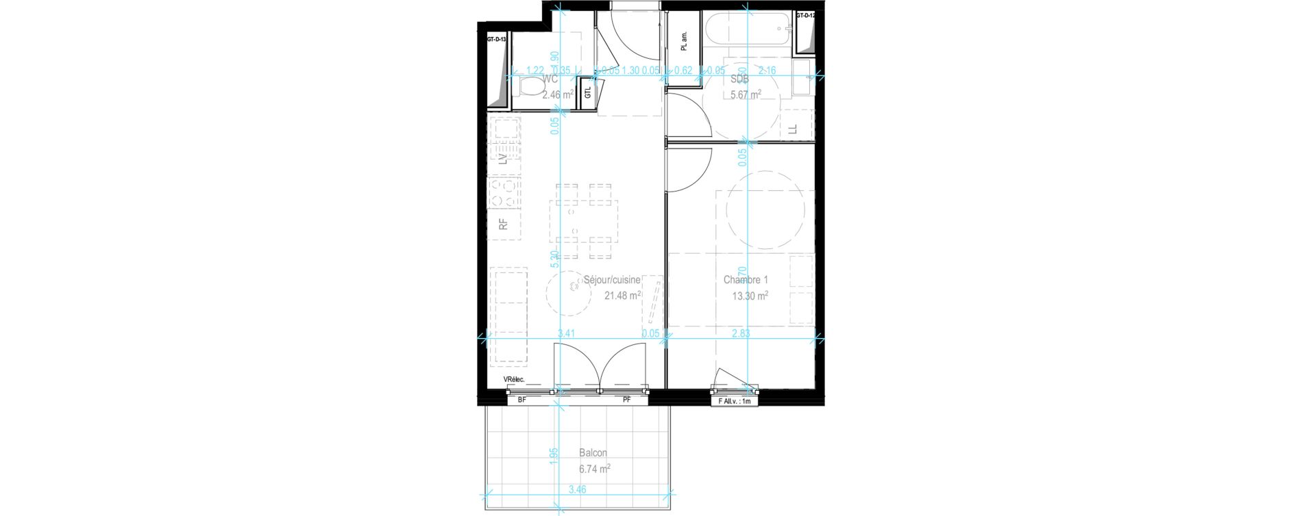 Appartement T2 de 42,91 m2 &agrave; Dijon Castel