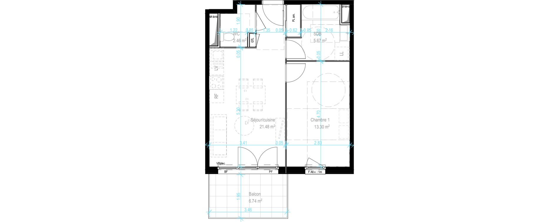 Appartement T2 de 42,91 m2 &agrave; Dijon Castel