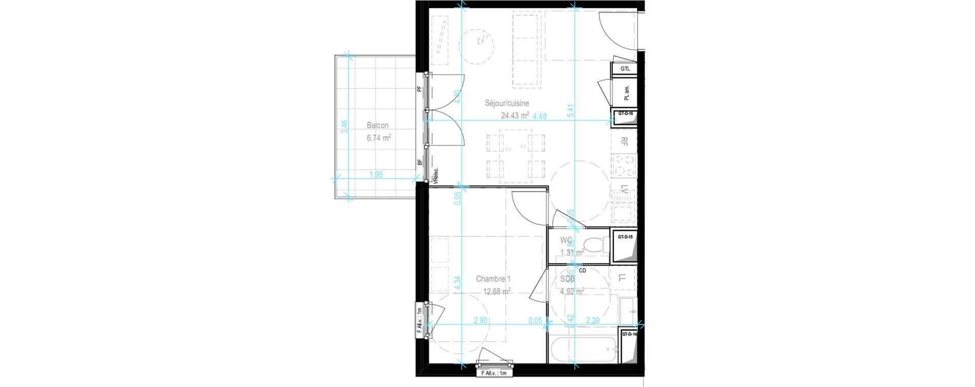 Appartement T2 de 43,34 m2 &agrave; Dijon Castel