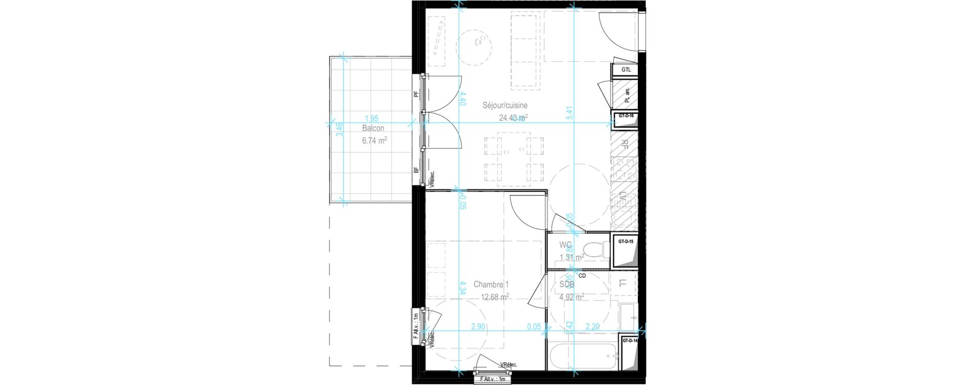 Appartement T2 de 43,34 m2 &agrave; Dijon Castel