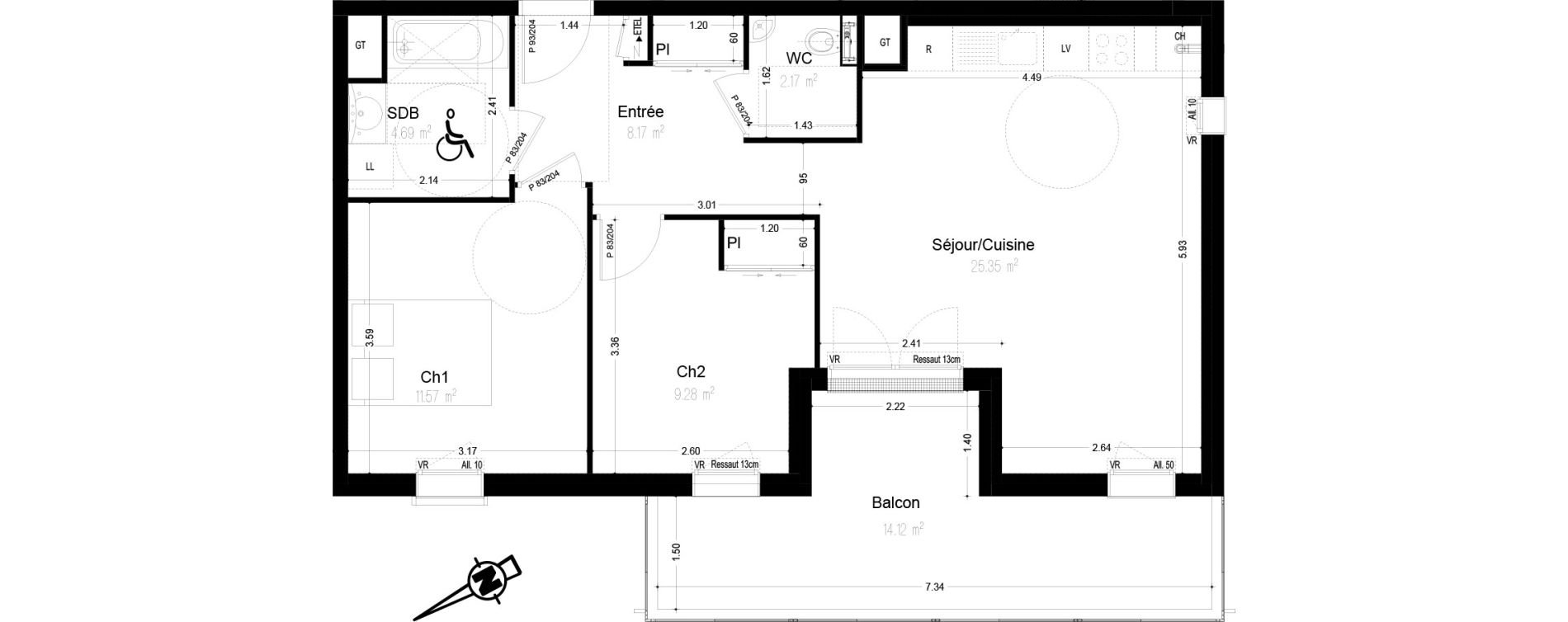 Appartement T3 de 61,23 m2 &agrave; Dijon Dijon centre ville