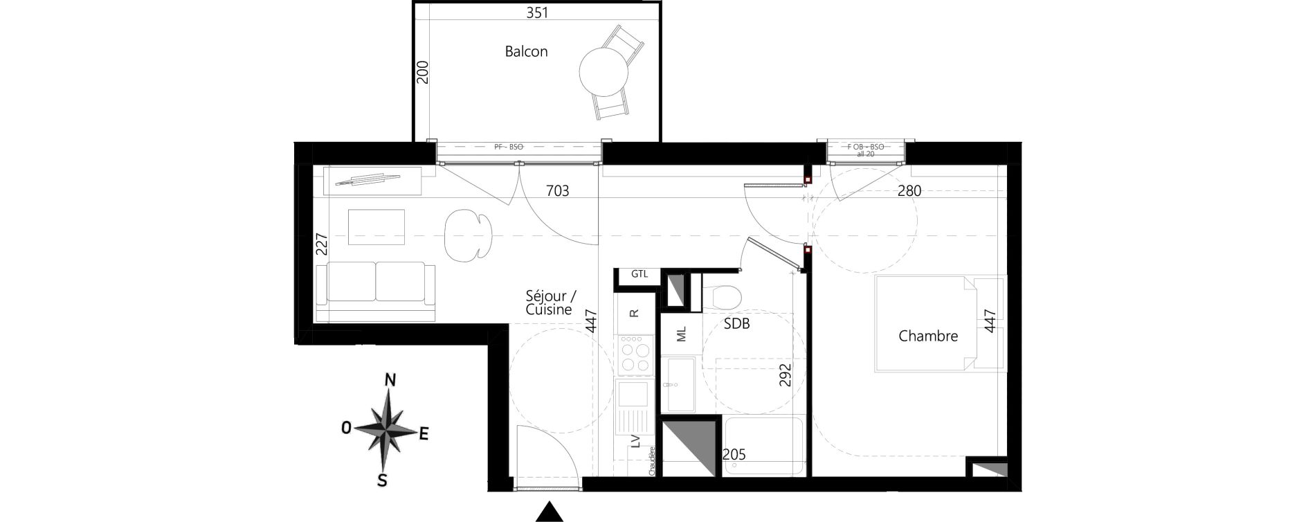 Appartement T2 de 34,95 m2 &agrave; Dijon Montmuzard