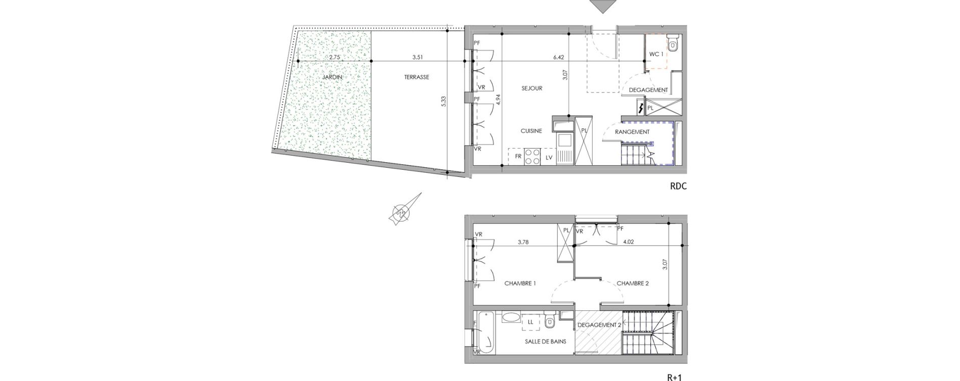 Duplex T3 de 68,17 m2 &agrave; Dijon Poussots