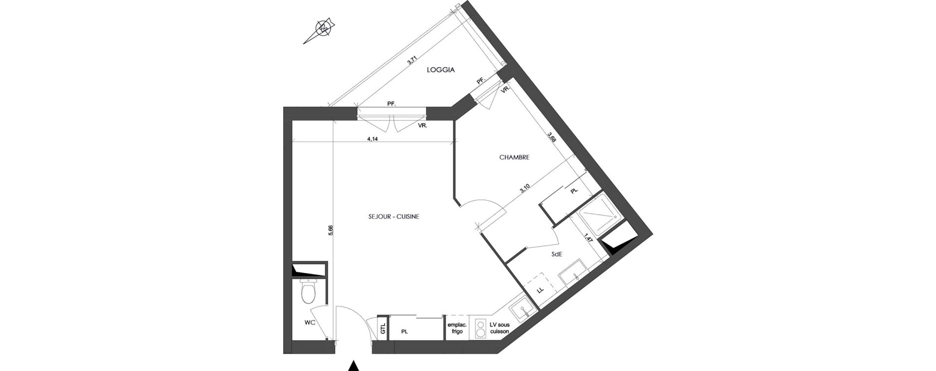 Appartement T2 de 41,89 m2 &agrave; Dijon Poussots