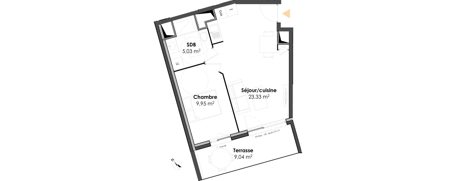 Appartement T2 de 38,31 m2 &agrave; Dijon Victor hugo dijon