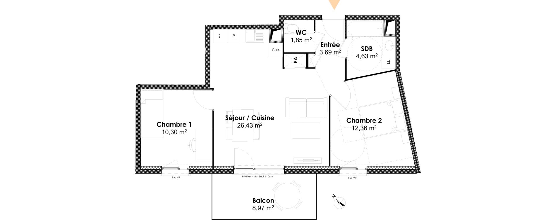 Appartement T3 de 59,26 m2 &agrave; Dijon Victor hugo dijon