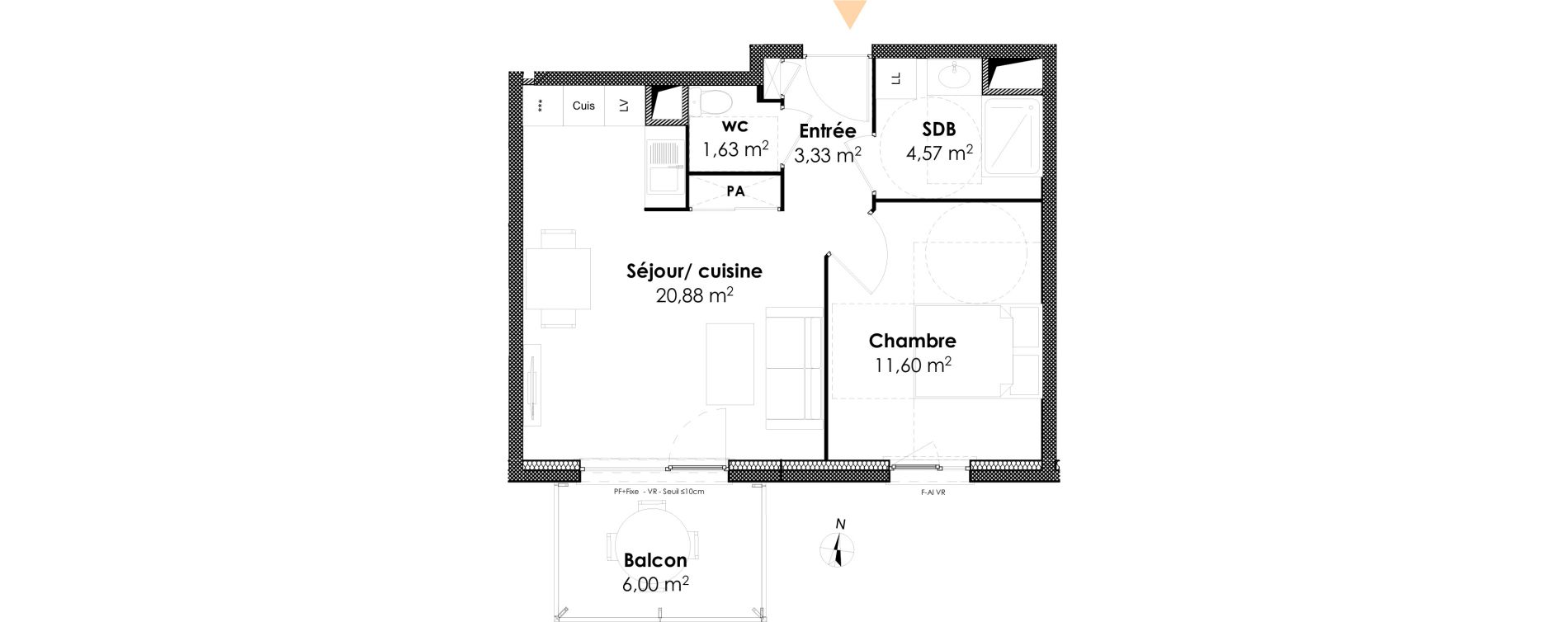 Appartement T2 de 42,01 m2 &agrave; Dijon Victor hugo dijon